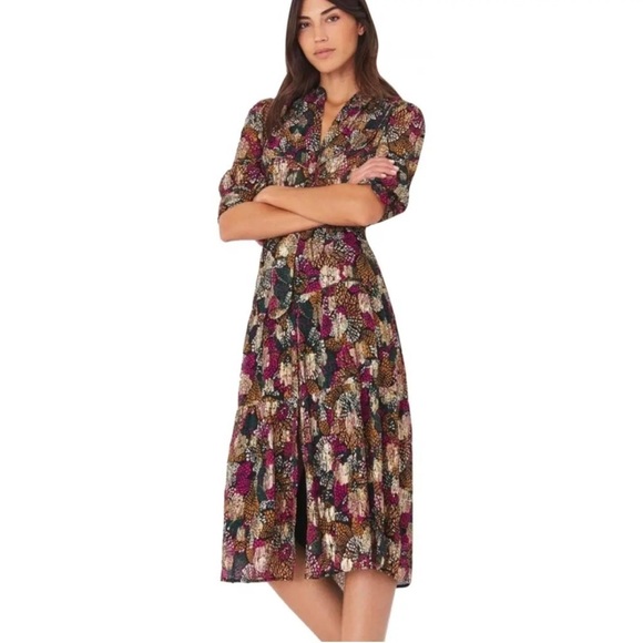 ba&sh Dresses & Skirts - ba&sh Love Metallic Floral Print Midi Belted Dress $495 Sz XS